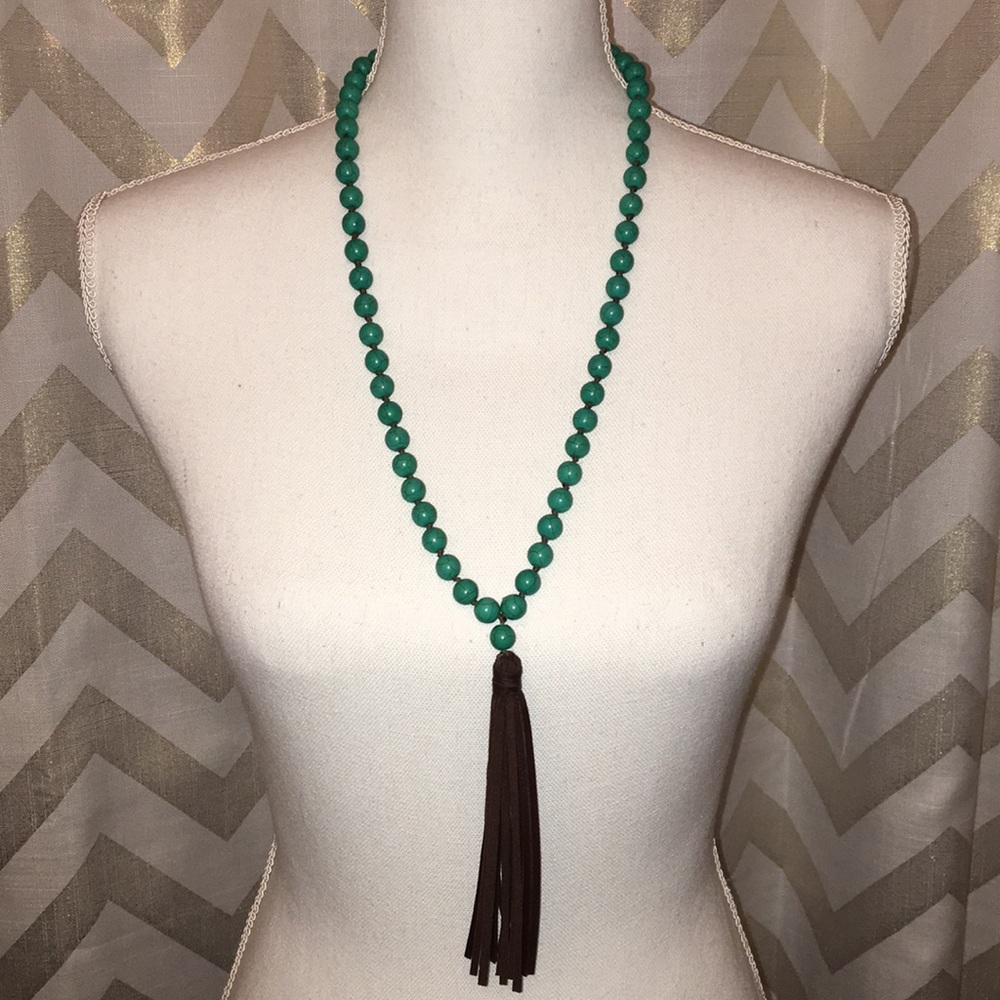 turquoise/brown tassel necklace